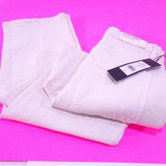 NWT 298 Veronica Beard Crosbie Cord Wide Leg Pants Jean Ecru Sz 27 NWT 298